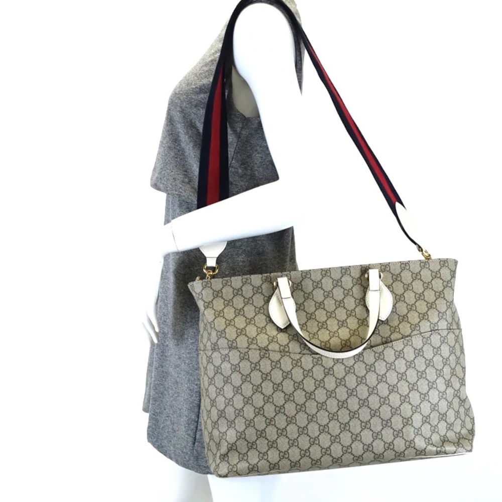 Gucci Beige and White Monogram Tote